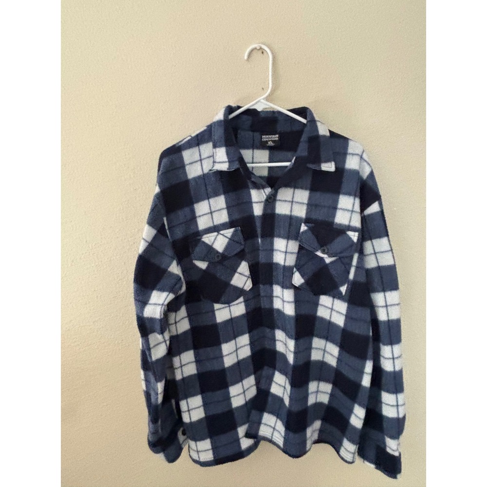 Mountain Expeditions Mens XL Blue White Plaid Fleece Button Up Shirt 
A1088
